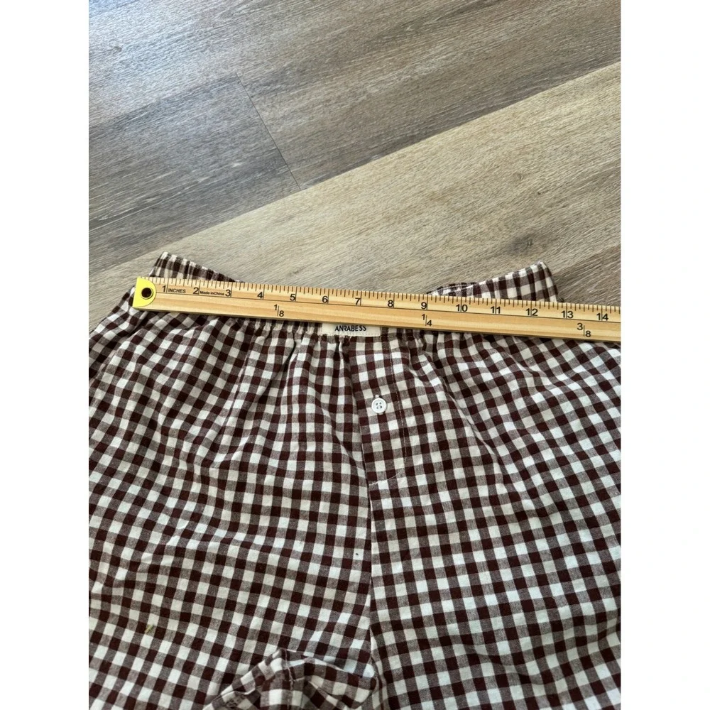 Anrabess Womens Gingham Shorts Set 2 Red Brown Checkered Rayon Small - Picture 9 of 9